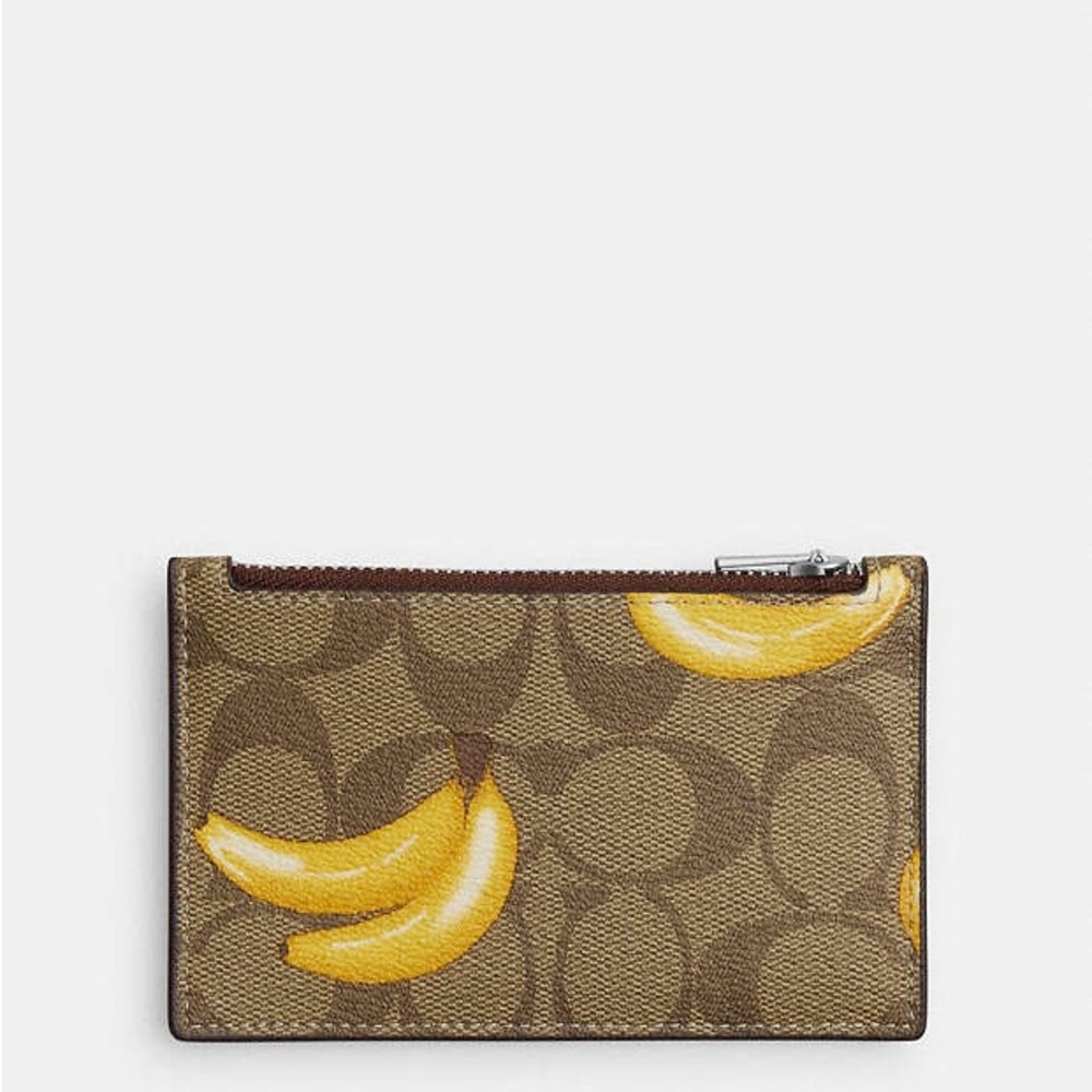 COACH Outlet Zip Card Case in Signature Canvas with Banana Print NWT